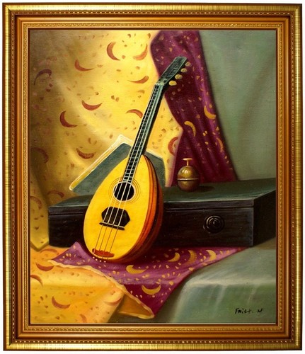 ölbild stillleben mandoline - stillleben,